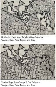 Example of same page from Tangle A Day calendar - unshaded and shaded